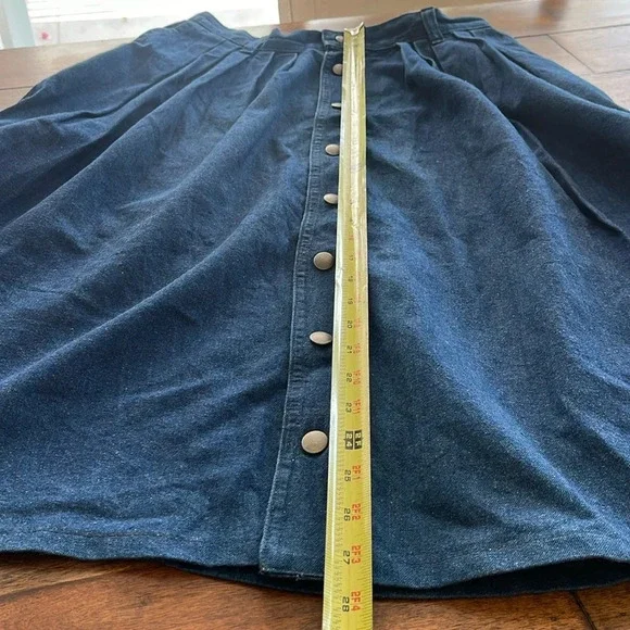 Vintage Chatts Island midi pleated blue denim jean flare skirt size 10 - Picture 7 of 13